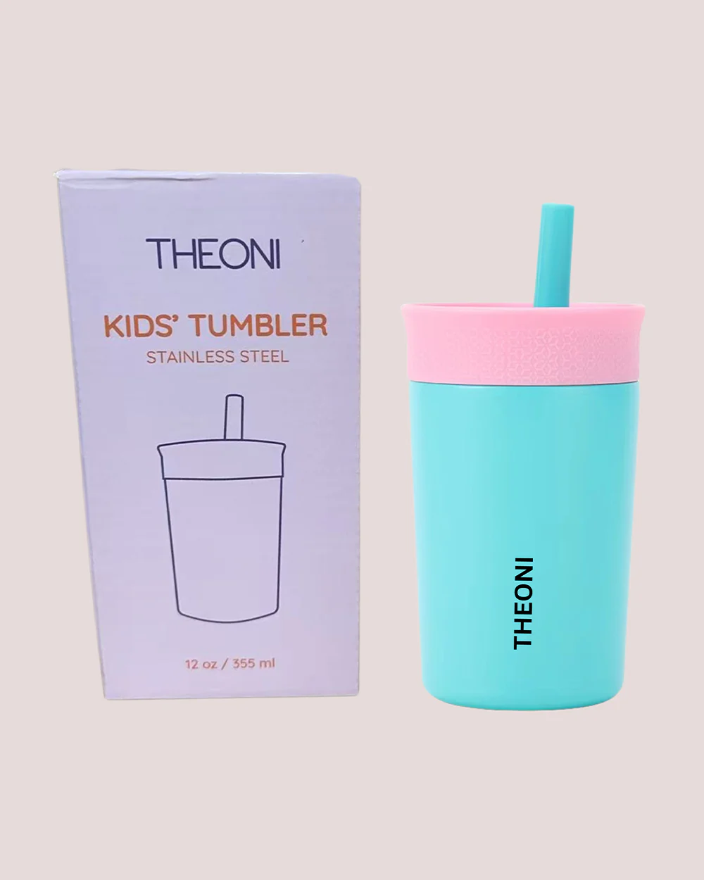 Theoni Star Kids Stainless Steel Insulated Tumbler With Cleaning Brush-Leakproof & BPA Free-Turquoise-355ml - Image 8