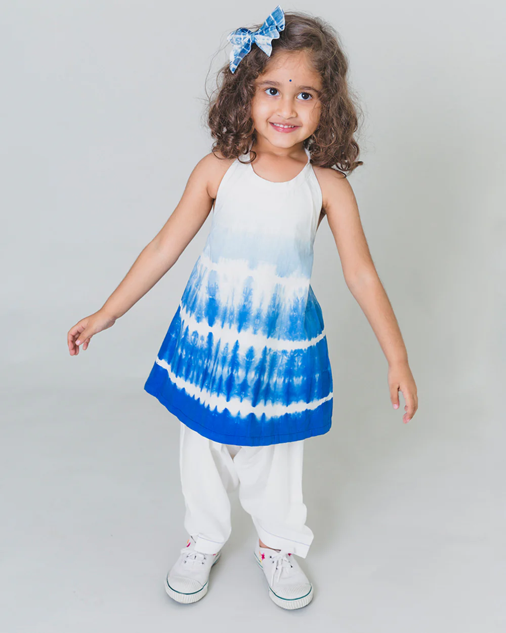 Tiber Taber Blue Shibori Top Salwar Set-Tie Dye-Cotton-For Infants - Image 2