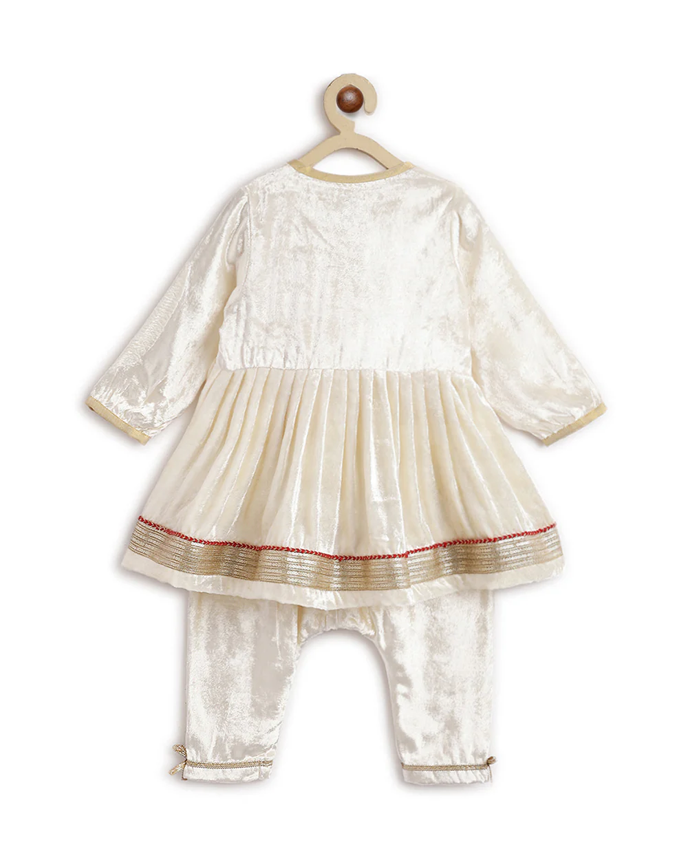 Tiber Taber Cream Angrakha Set-Pearl Princess-Velvet-For Infants - Image 6
