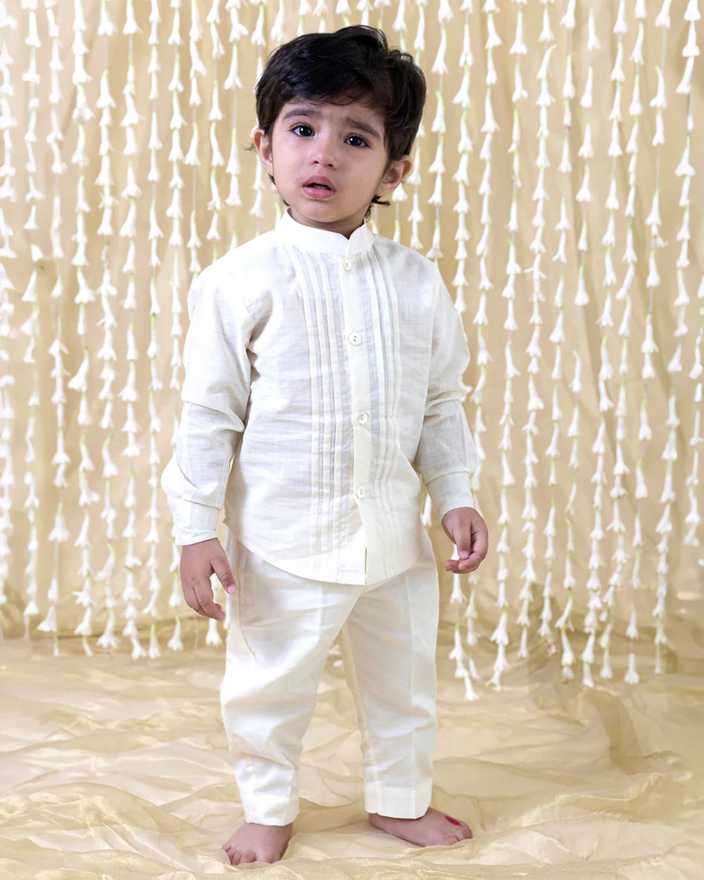 Tiber Taber Cream Shirt-Solid-Cotton Slub-For Infants - Image 3