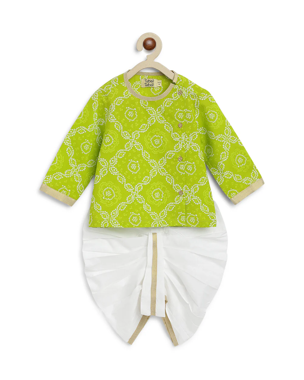Tiber Taber Green Kurta Dhoti Set-Bandhani-Cotton-For Infants - Image 2