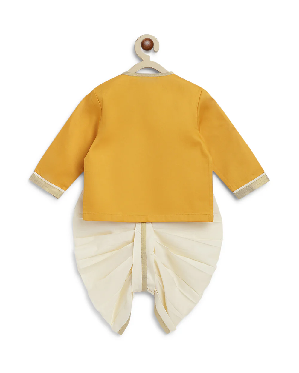 Tiber Taber Mustard & White Kurta Dhoti Set-Ganesha Embroidered-Cotton-For Infants - Image 3