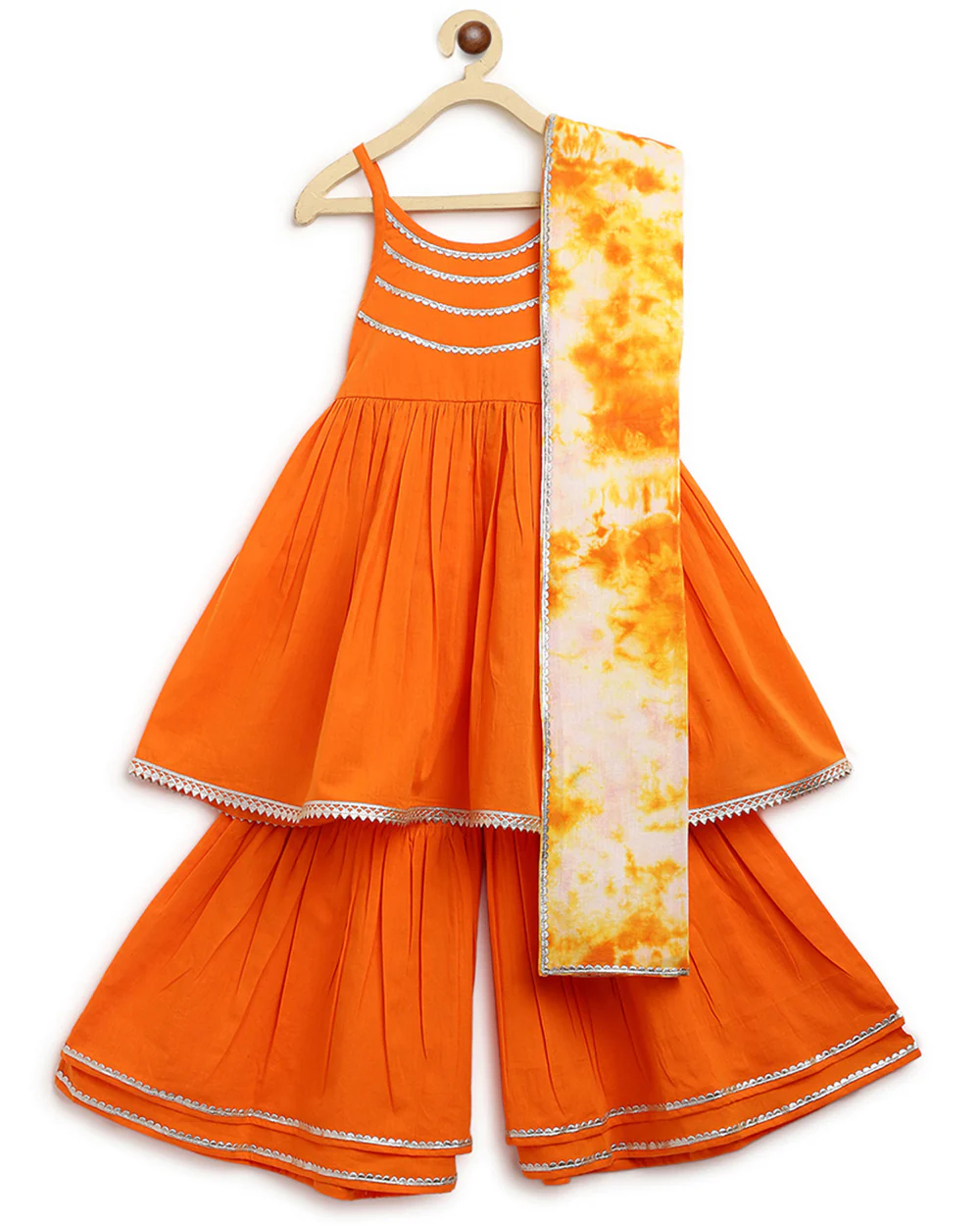 Tiber Taber Orange Top Sharara Set-Solid-Cotton-For Infants - Image 2