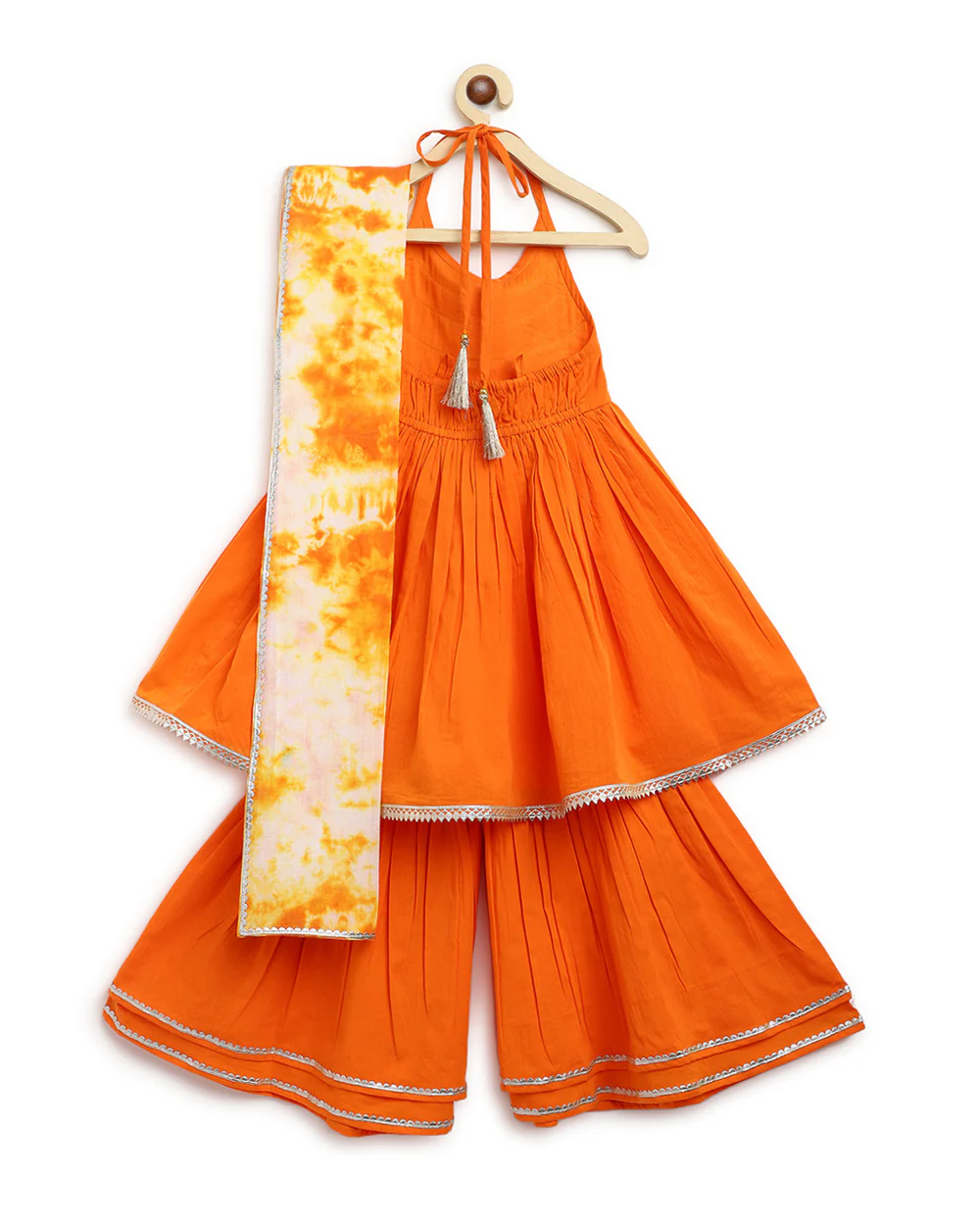 Tiber Taber Orange Top Sharara Set-Solid-Cotton-For Infants - Image 3