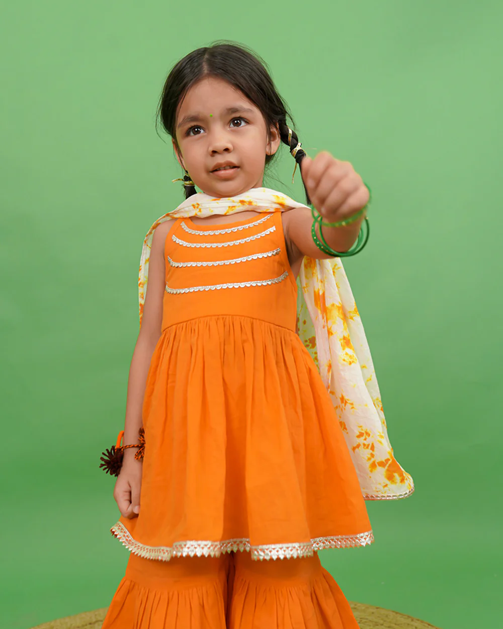 Tiber Taber Orange Top Sharara Set-Solid-Cotton-For Infants - Image 4