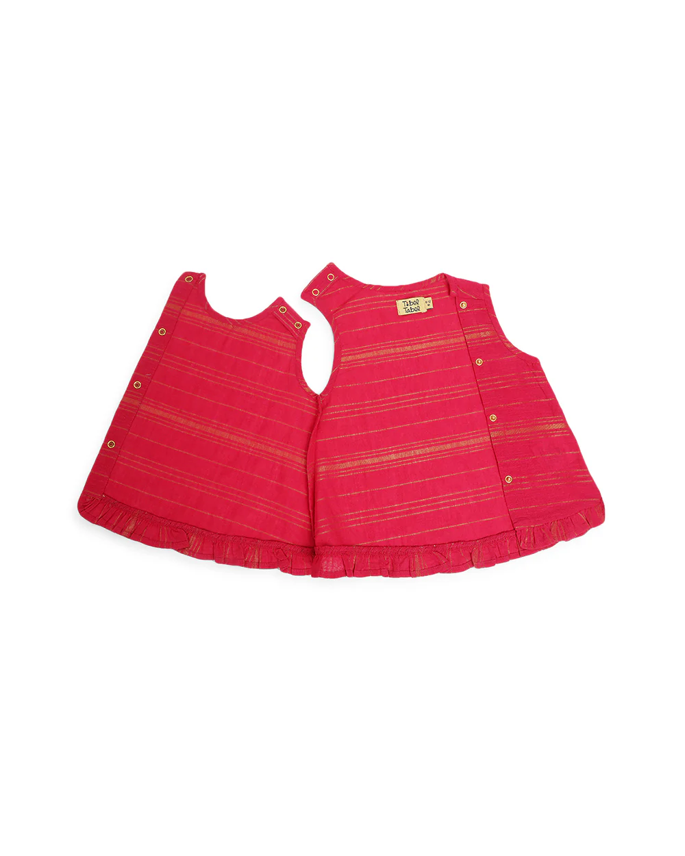 Tiber Taber Pink Jamun Chuski Jhabla and Pajama Set-Solid Zari Design-Cotton-For Infants - Image 5