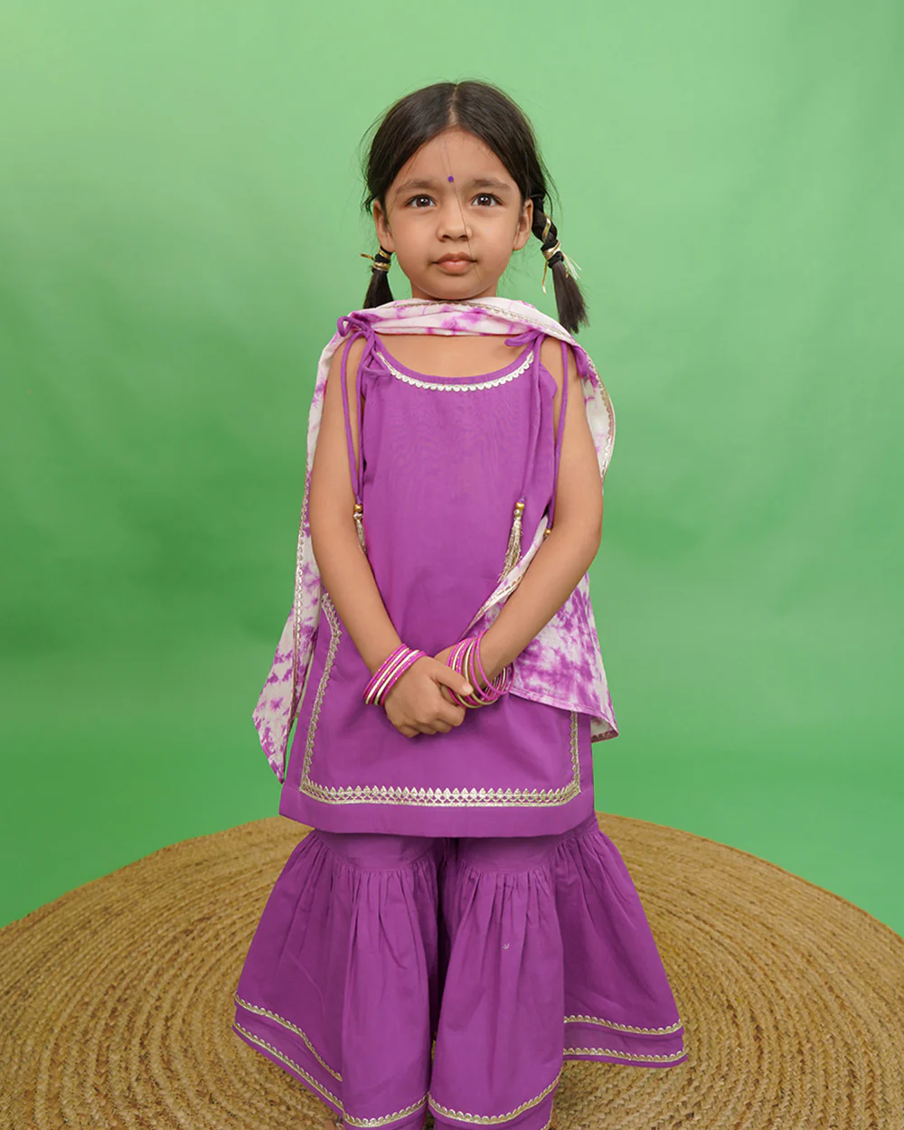 Tiber Taber Violet Top Sharara Set-Solid-Cotton-For Infants