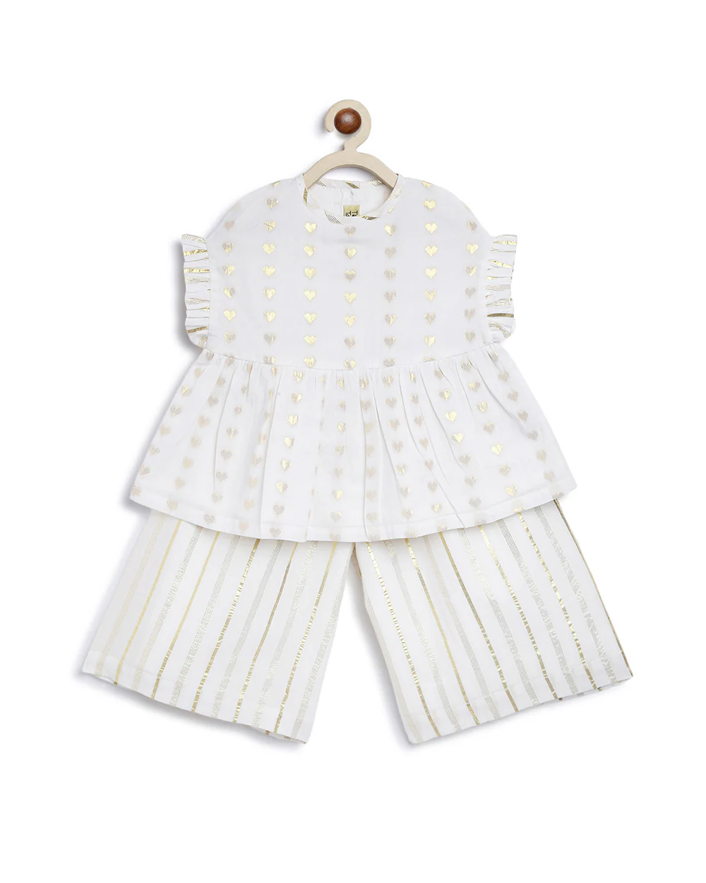 Tiber Taber White Top and Culottes Set Golden Hearts-Cotton-For Infants - Image 2