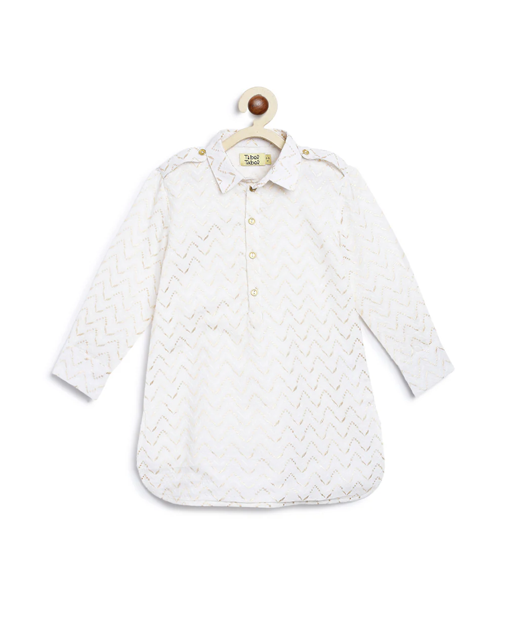 Tiber Taber White Zigzag Pathani Kurta Salwar Set-Embroidered-Cotton-For Infants - Image 3