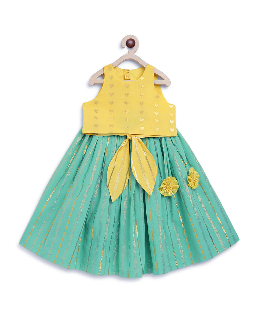 Tiber Taber Yellow & Blue Little Miss Sunshine Lehenga Choli Set-Golden Hearts-Cotton-For Infants - Image 2