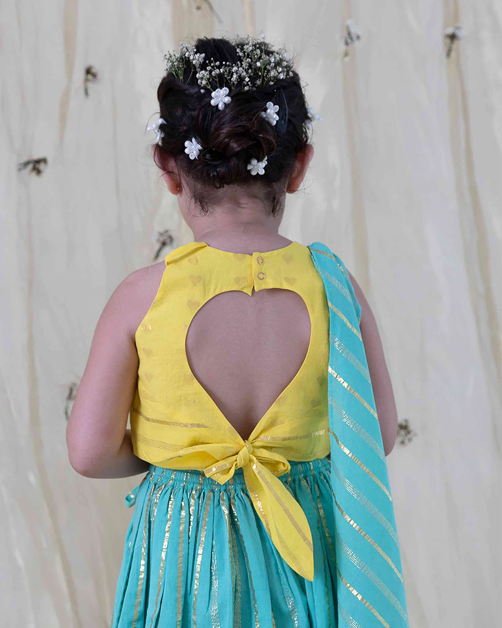 Tiber Taber Yellow & Blue Little Miss Sunshine Lehenga Choli Set-Golden Hearts-Cotton-For Infants - Image 6