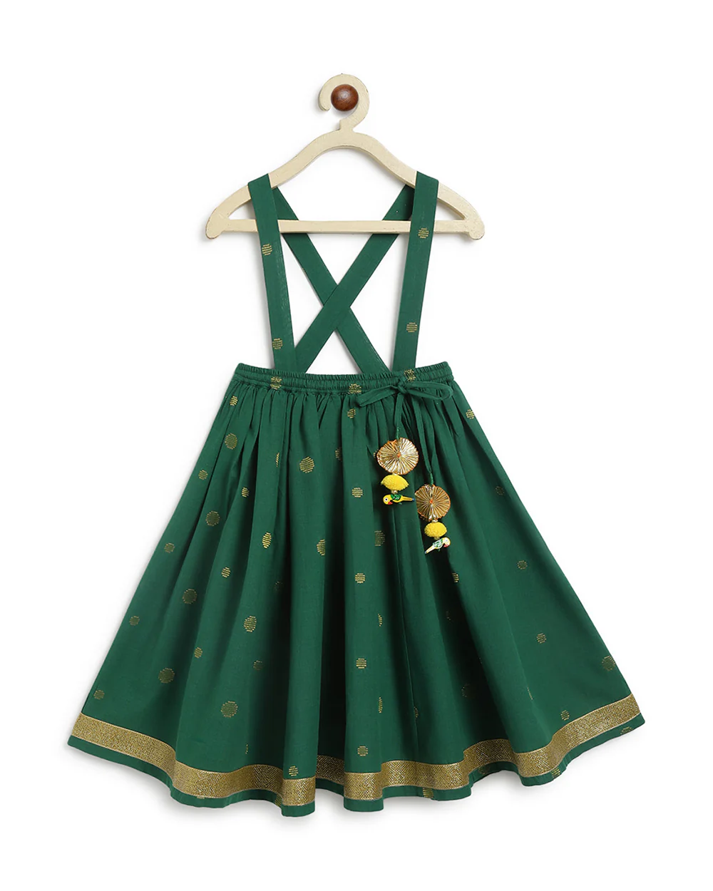 Tiber Taber Yellow & Bottle Green Lehenga Choli Set-Embroidered-Cotton-For Infants - Image 3