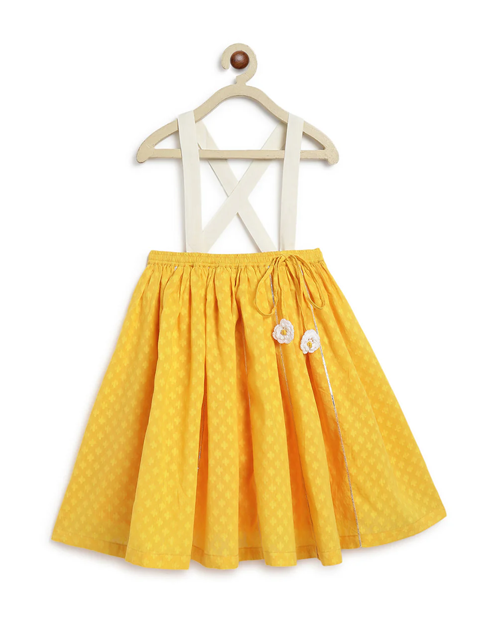 Tiber Taber Yellow & White Lehenga Choli Set-Embroidered-Cotton Silk-For Infants - Image 6