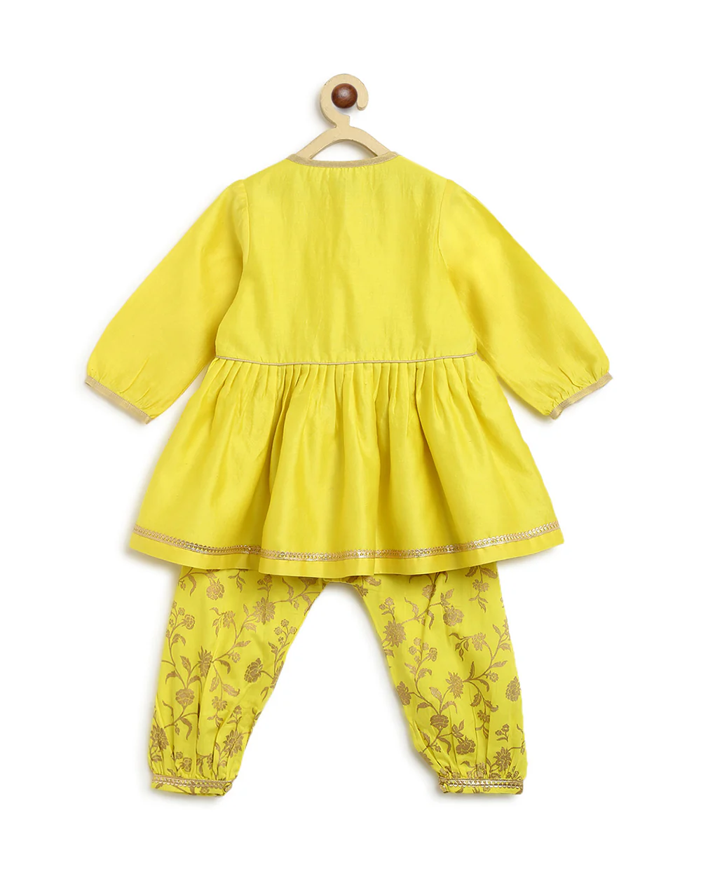 Tiber Taber Yellow Angrakha Pajama Set-Embroidered-Cotton-For Infants - Image 3