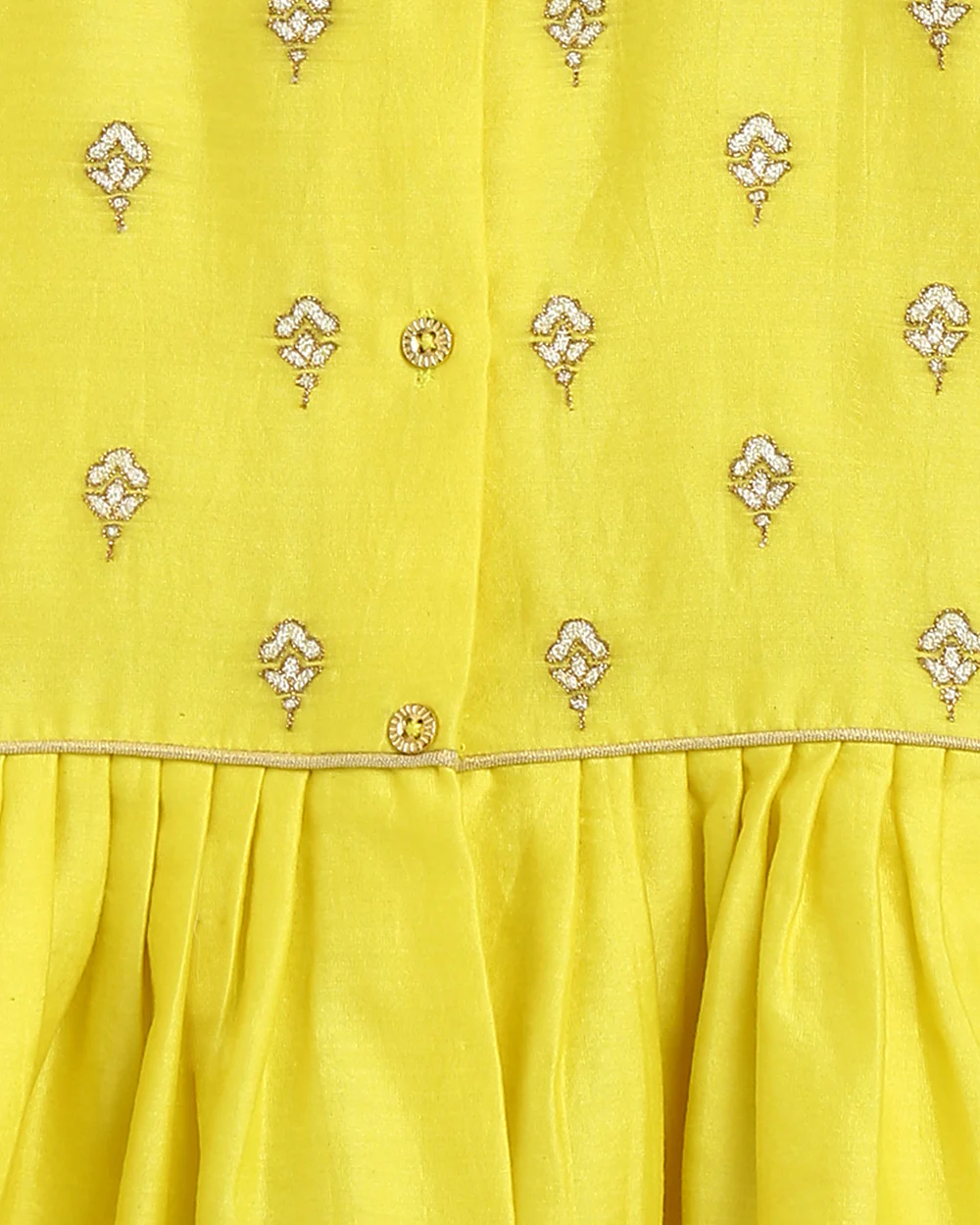 Tiber Taber Yellow Angrakha Pajama Set-Embroidered-Cotton-For Infants - Image 5