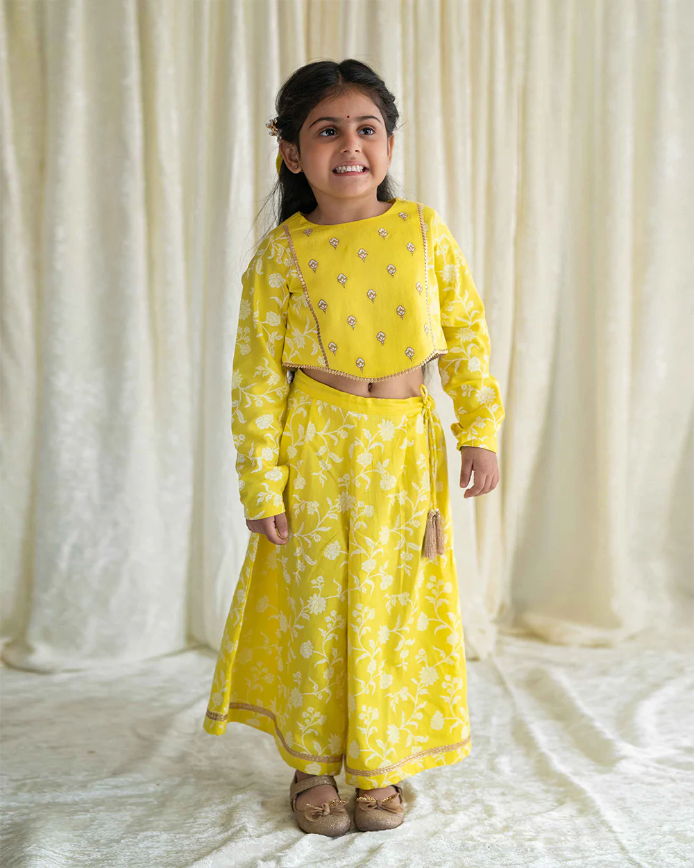 Tiber Taber Yellow Coord Set-Embroidered-Cotton-For Infants