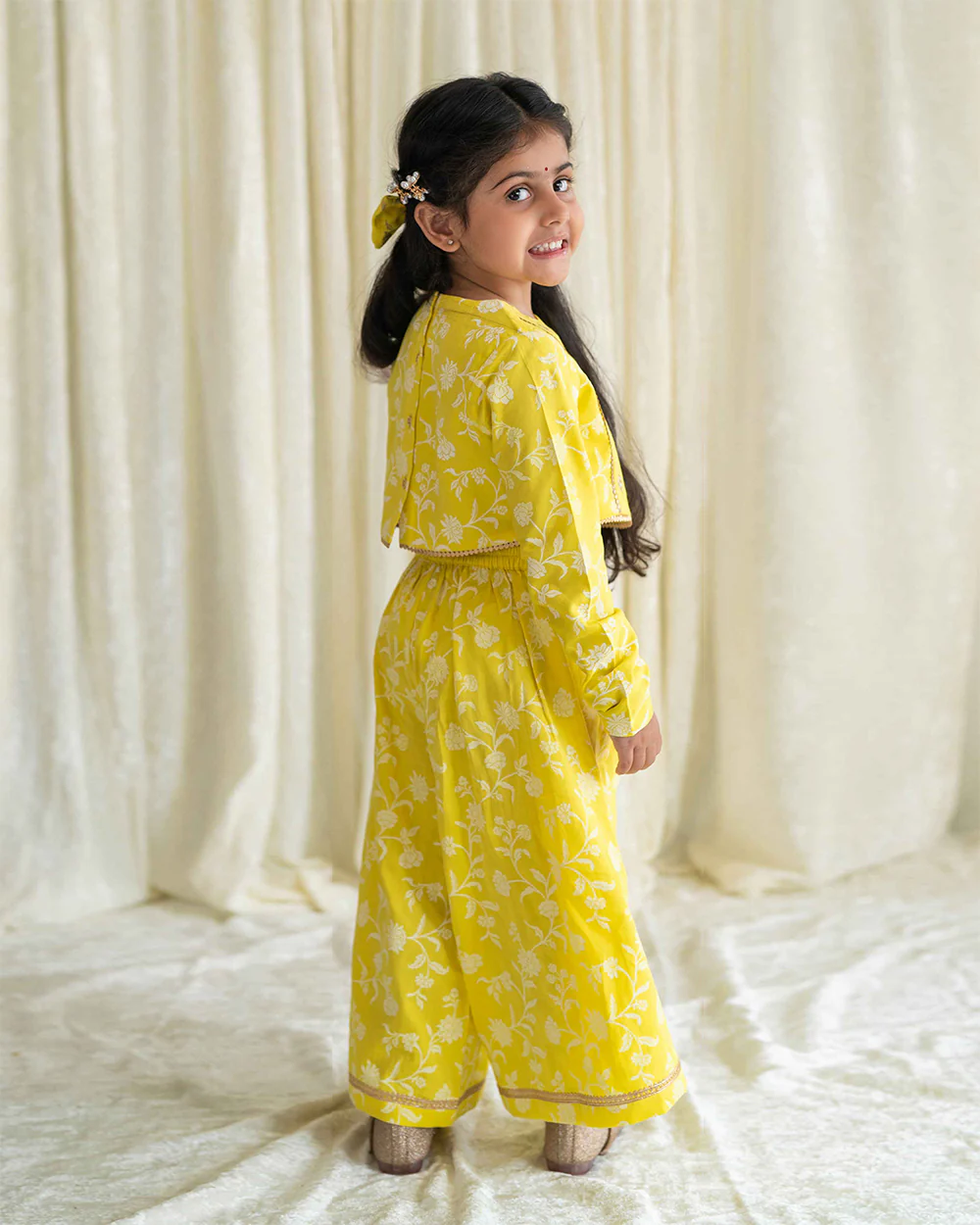 Tiber Taber Yellow Coord Set-Embroidered-Cotton-For Infants - Image 2