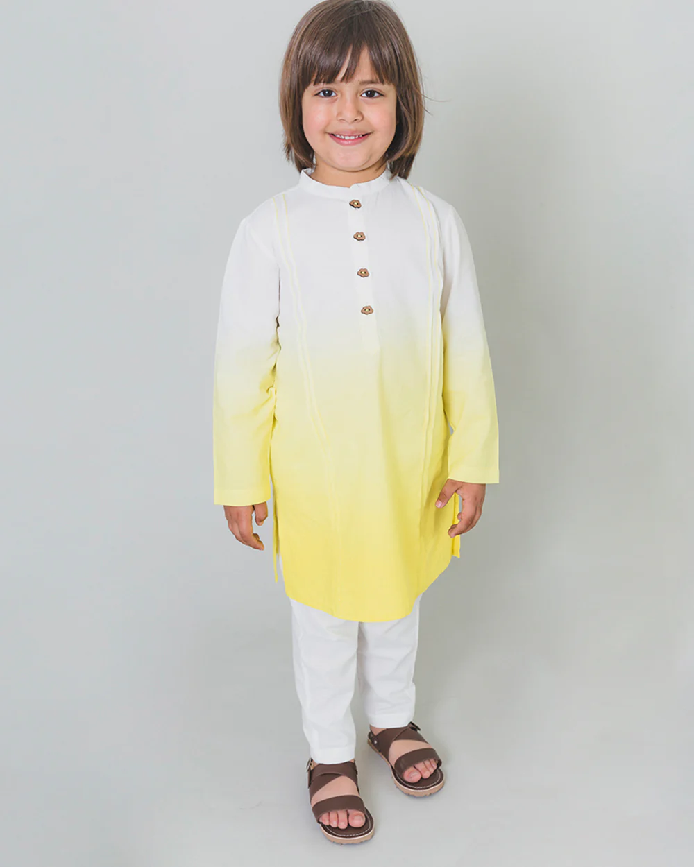 Tiber Taber Yellow Ombre Kurta-Tie Dye-Cotton-For Infants - Image 2