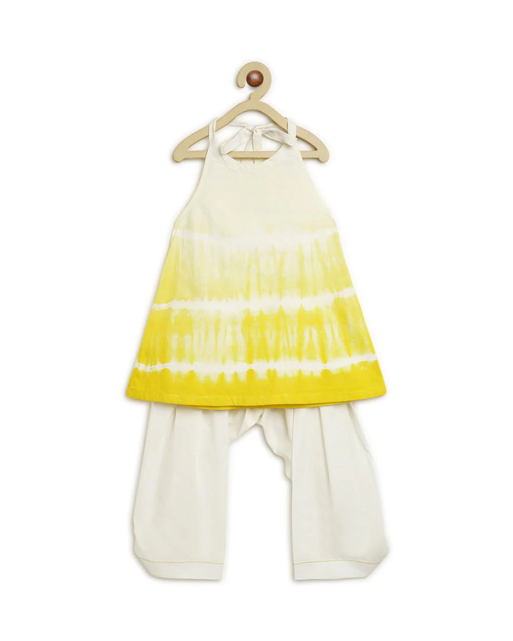 Tiber Taber Yellow Shibori Top Salwar Set-Tie Dye-Cotton-For Infants - Image 2