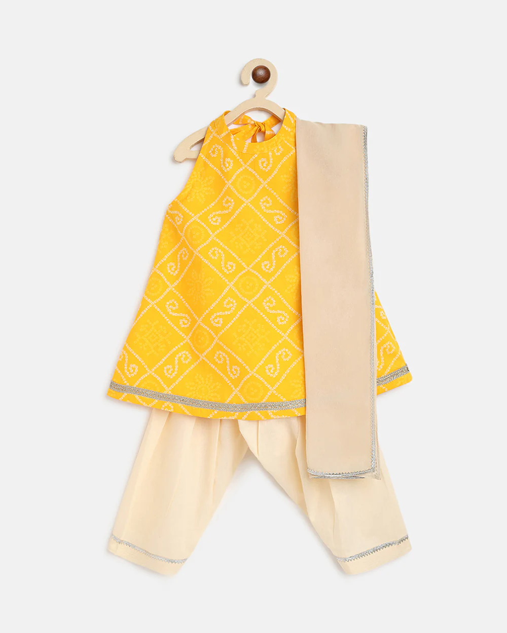 Tiber Taber Yellow Suit Set-Bandhani-Cotton-For Infants - Image 2