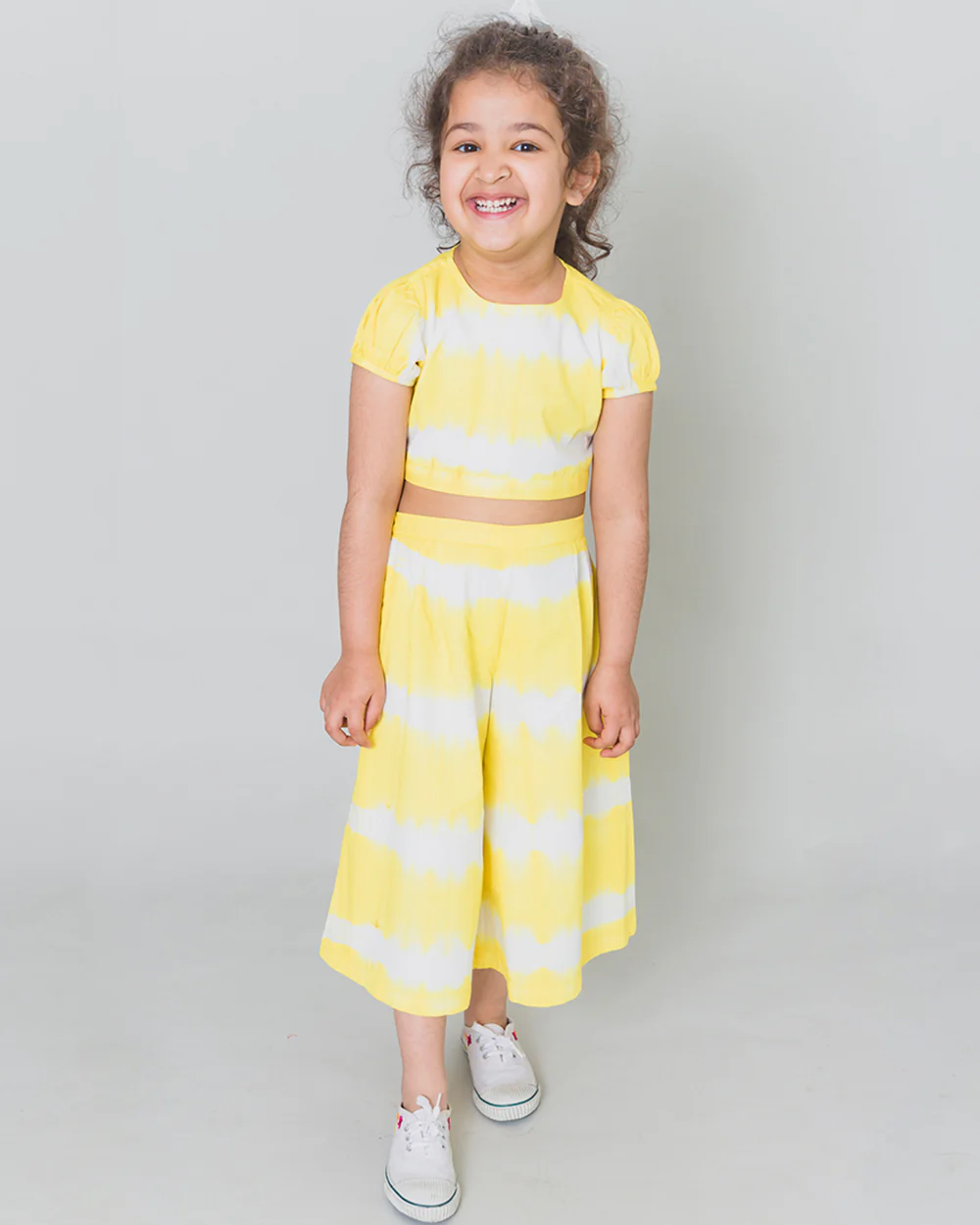 Tiber Taber Yellow Top and Culottes Set-Tie Dye-Cotton-For Infants - Image 5
