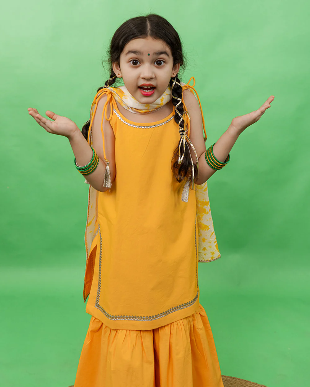 Tiber Taber Yellow Top Sharara Set-Solid-Cotton-For Infants - Image 5