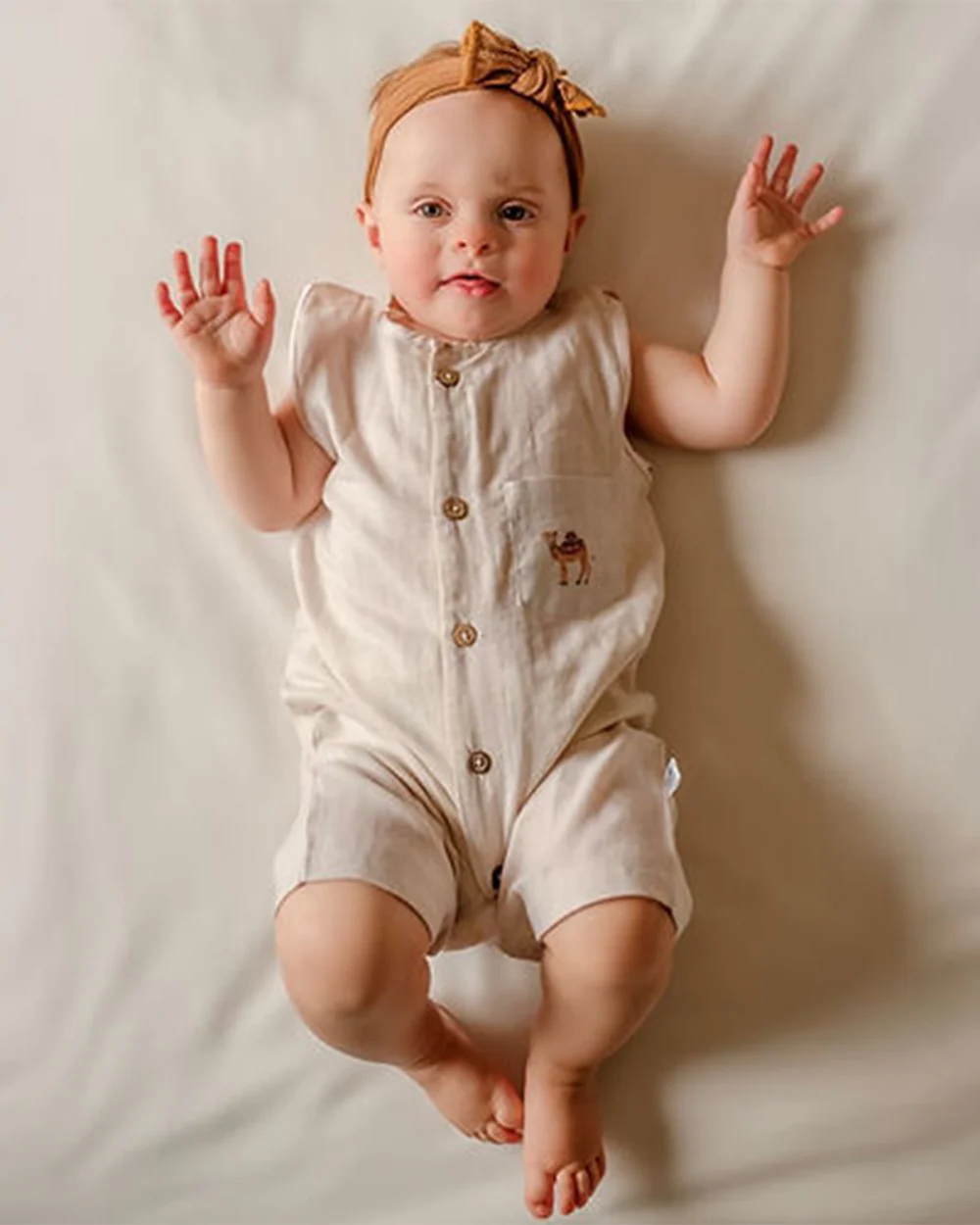Tickle Tickle Beige Half Romper-Solid-Organic Muslin-For Infants - Image 2