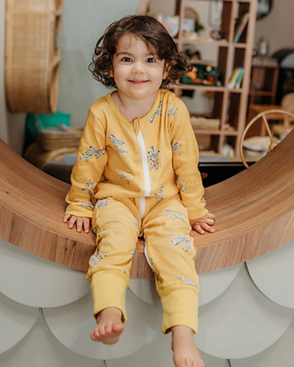 Tickle Tickle Mustard Sleepsuit-Zoe Zipup-GOTS Certified Organic Cotton-For Infants - Image 2
