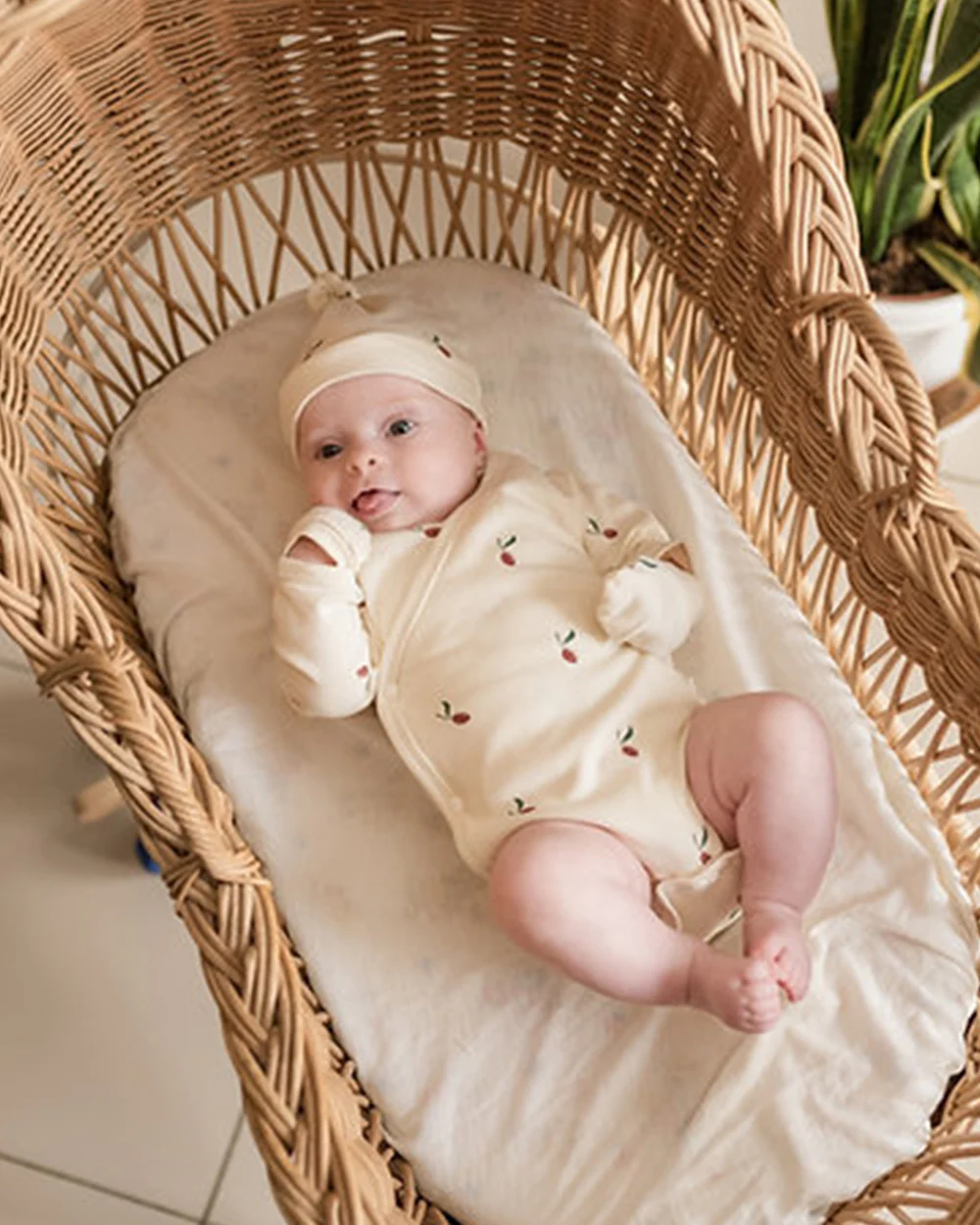 Tickle Tickle Off White Kimono Bodysuit-Red Olea-GOTS Certified Organic Cotton-For Infants - Image 2