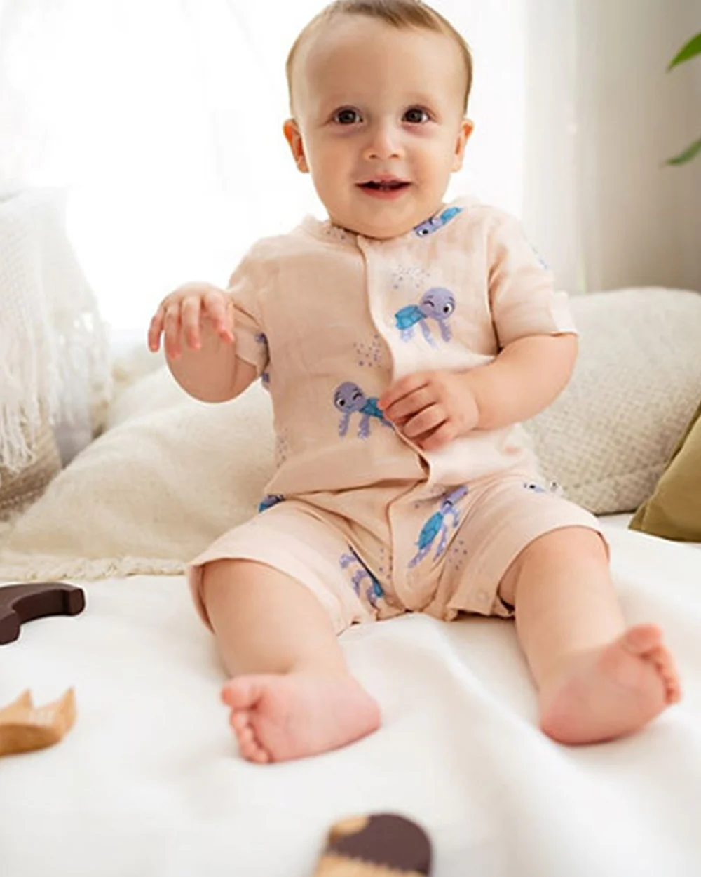 Tickle Tickle Peach Romper-Toby Turtle-GOTS Certified Organic Cotton-For Infants - Image 2