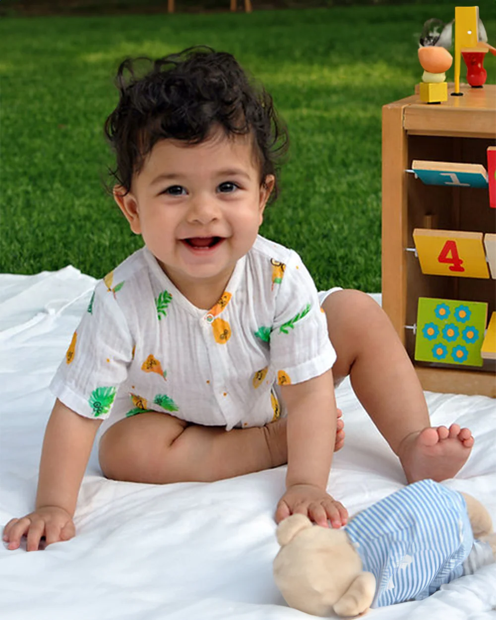 Tickle Tickle White Romper-Poppet Pear-GOTS Certified Organic Cotton-For Infants - Image 3