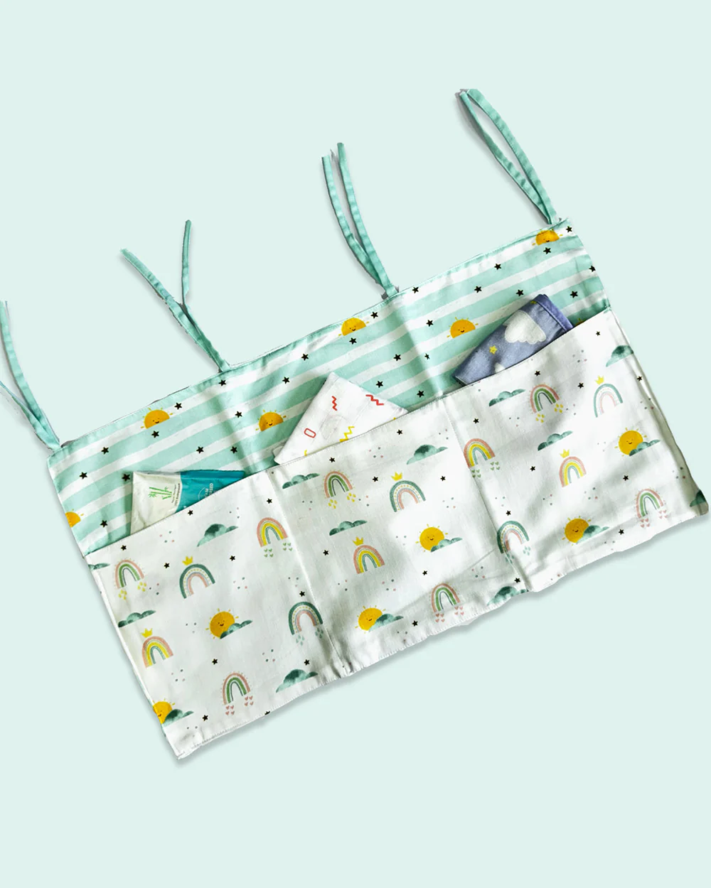 Tiny Snooze Horizon Cot Organiser-Three Large Pockets-To Store Bottles, Wet Wipes & Diapers-Tie Up Strings to Attach with Cot