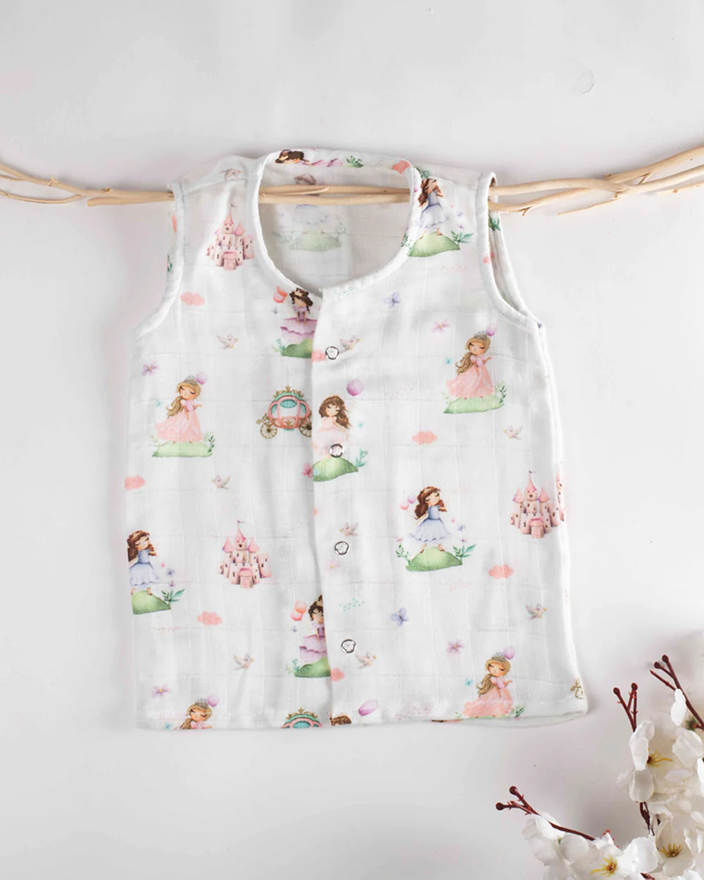 Tiny Snooze White Jhabla-Fairytale-Cotton Muslin-For Infants - Image 2