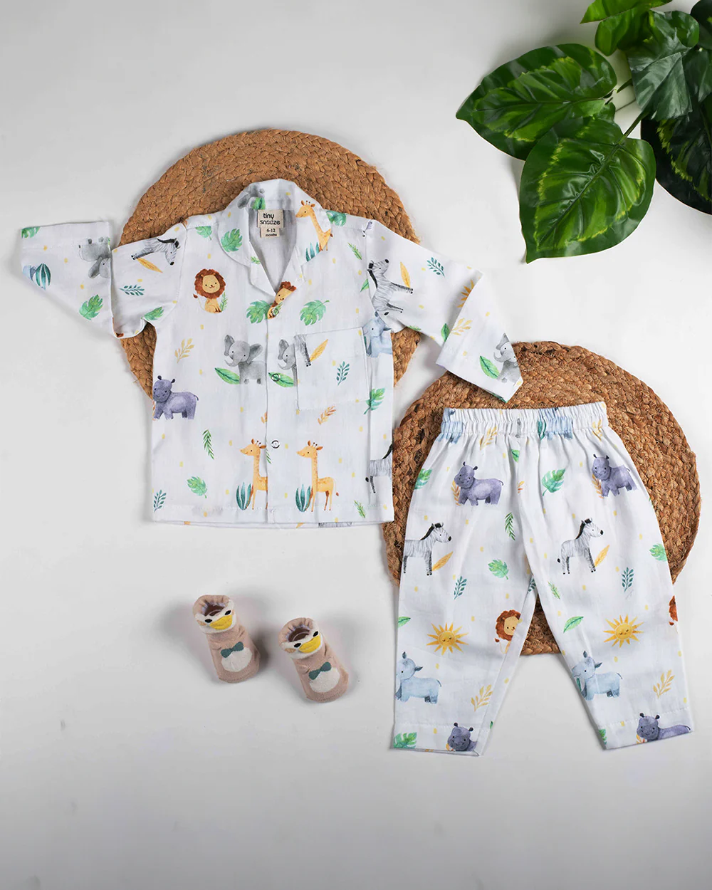 Tiny Snooze White Nightsuit-Safari Animals-Organic Cotton-For Infants - Image 2