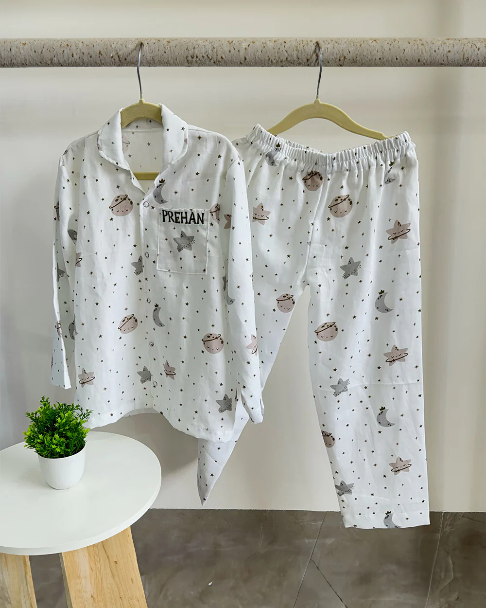 Tiny Snooze White Nightsuit-Stars & Moon-Organic Cotton-For Infants - Image 3