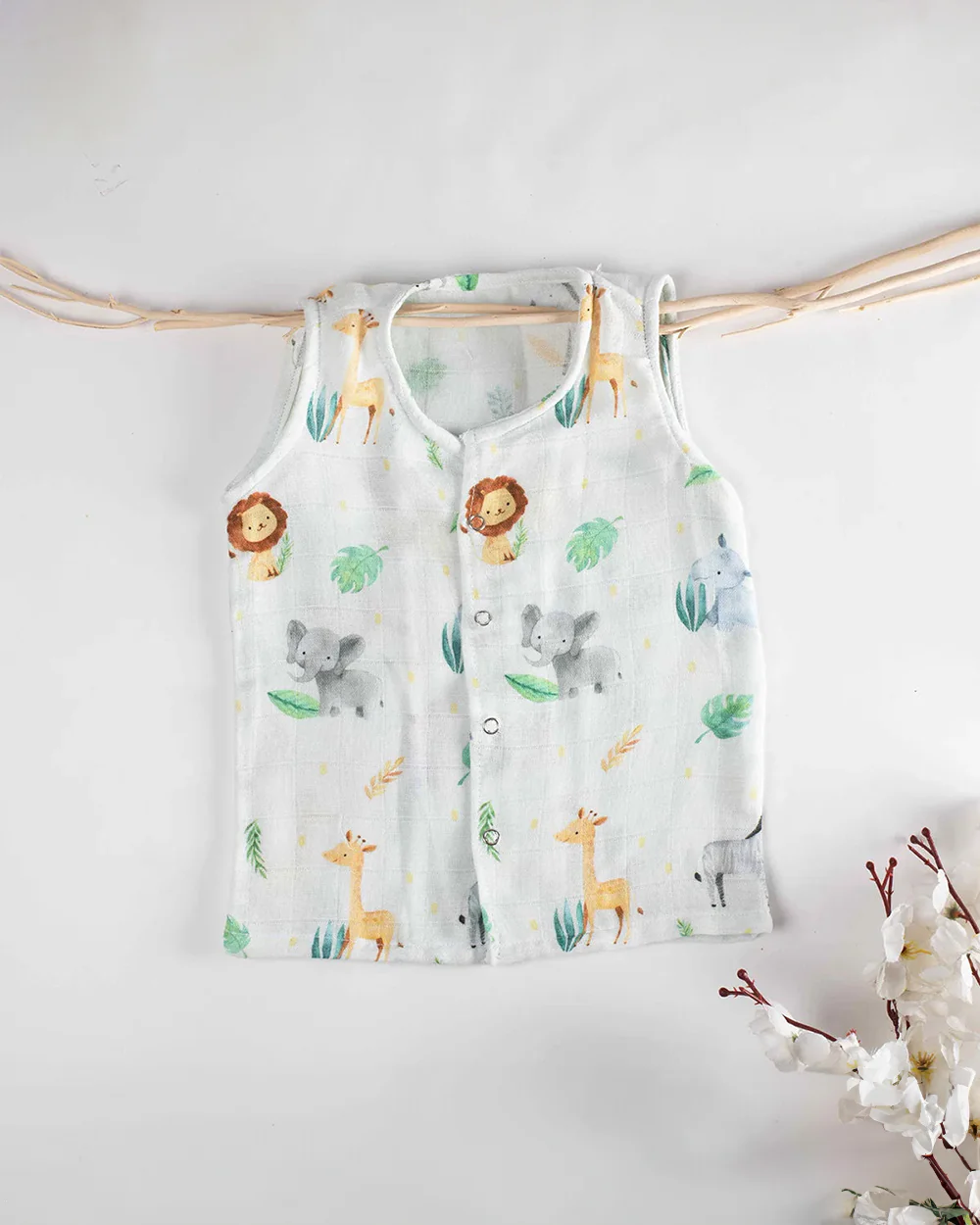 Tiny Snooze Yellow Jhabla-Printed-Muslin-Pack of 2-For Infants - Image 3