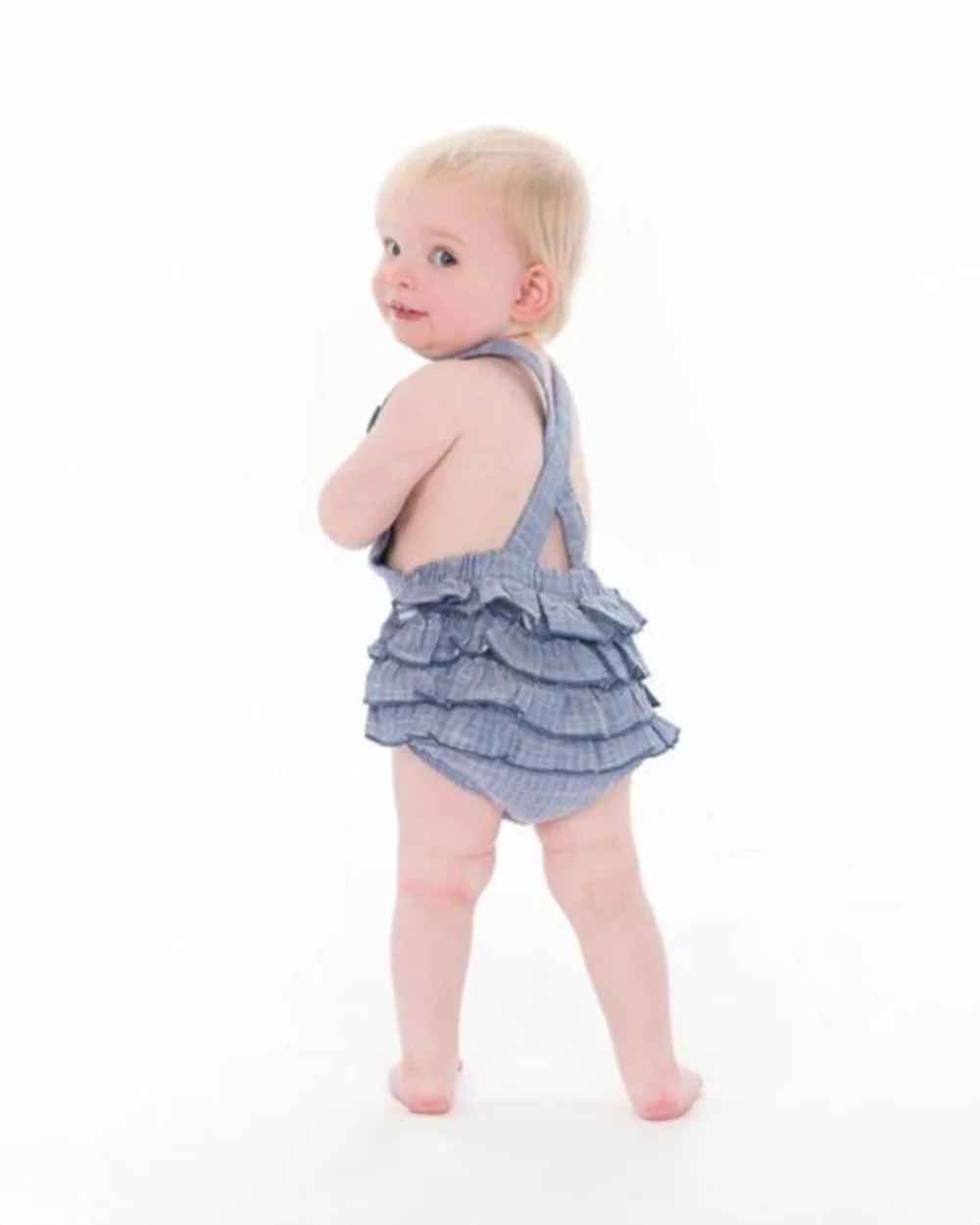 Tiny Twig Blue Chambray Romper-Solid-Organic Cotton-For Infants - Image 6
