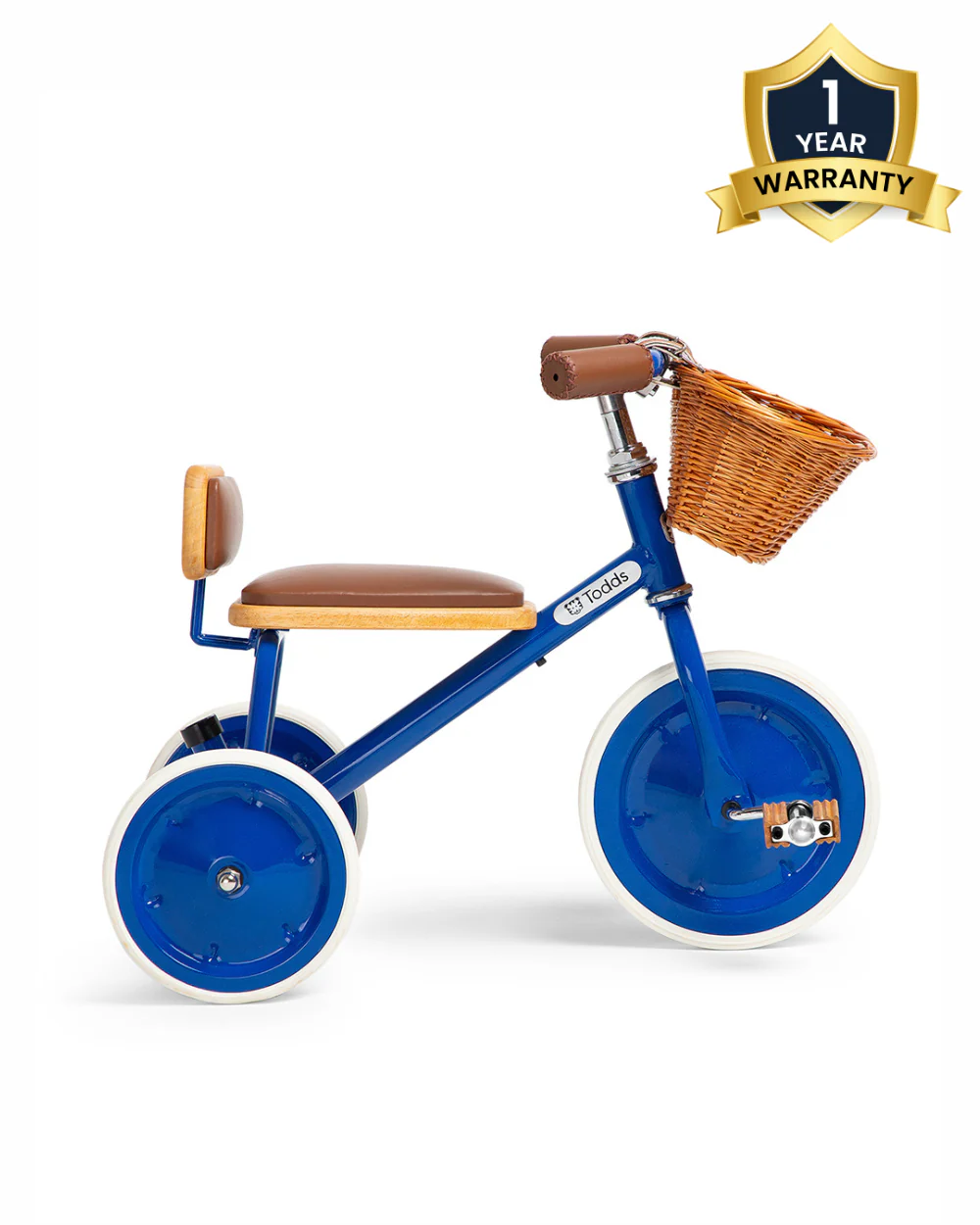 Todds Trike-ISO 8124 Certified-Detachable & Height Adjustable Parent Handlebar-With Birchwood Pedals & Vegan Leather Padded Seat-For 18M+-Boat Blue - Image 2