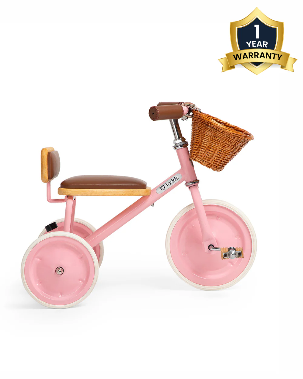 Todds Trike-ISO 8124 Certified-Detachable & Height Adjustable Parent Handlebar-With Birchwood Pedals & Vegan Leather Padded Seat-For 18M+-Popsicle Pink - Image 2