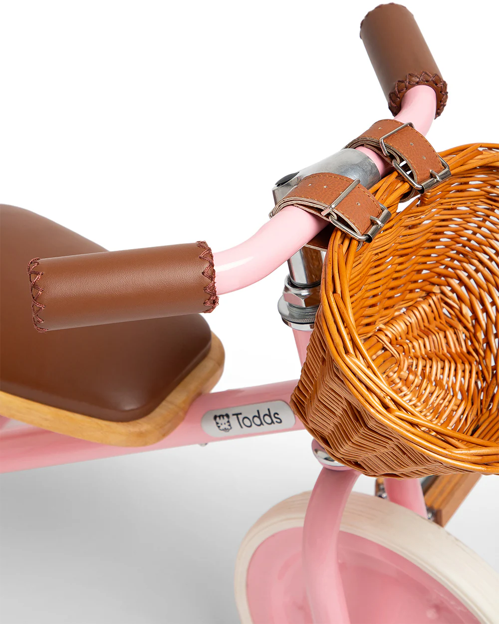 Todds Trike-ISO 8124 Certified-Detachable & Height Adjustable Parent Handlebar-With Birchwood Pedals & Vegan Leather Padded Seat-For 18M+-Popsicle Pink - Image 8