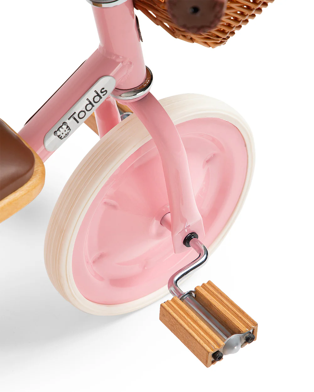Todds Trike-ISO 8124 Certified-Detachable & Height Adjustable Parent Handlebar-With Birchwood Pedals & Vegan Leather Padded Seat-For 18M+-Popsicle Pink - Image 9