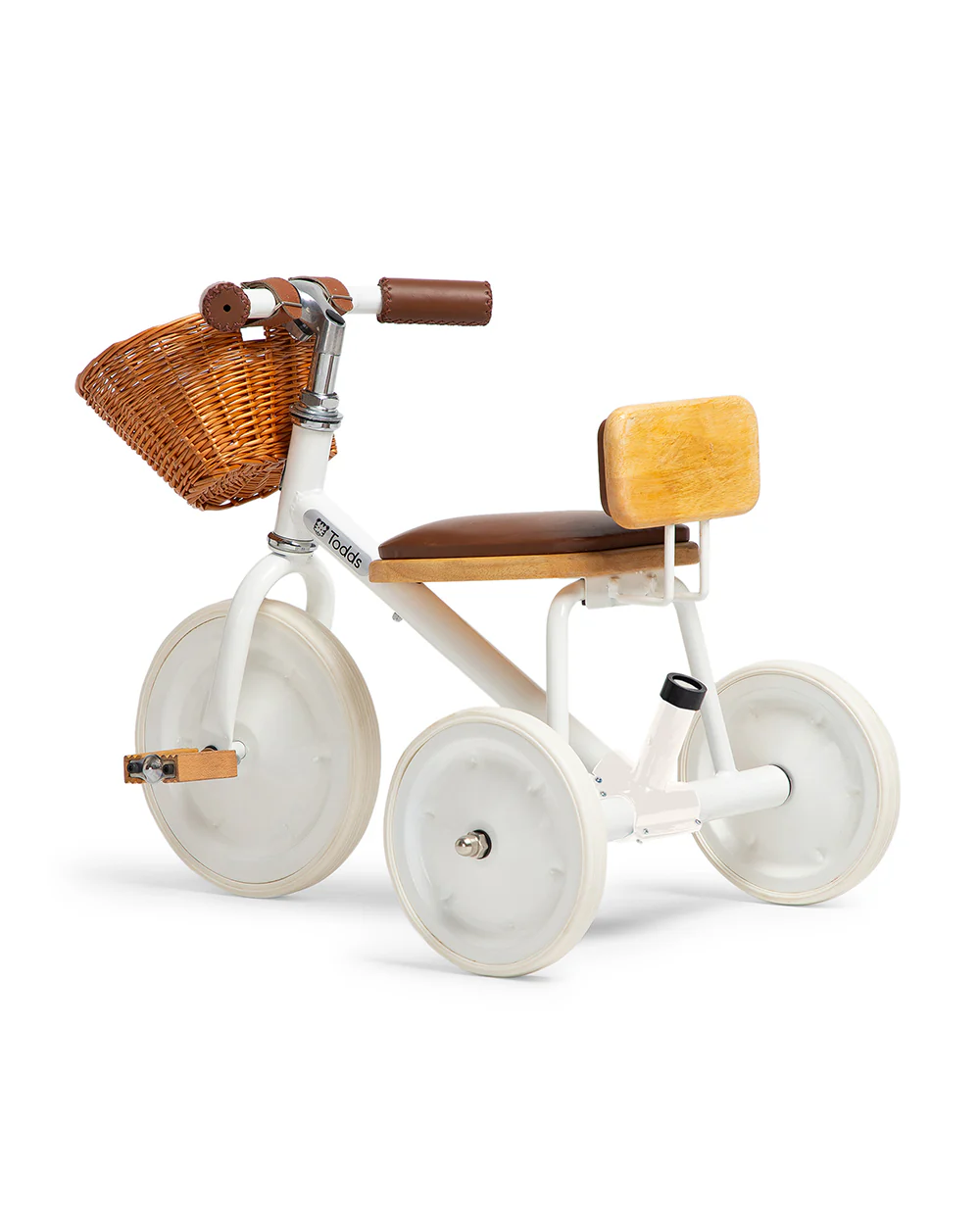 Todds Trike-ISO 8124 Certified-Detachable & Height Adjustable Parent Handlebar-With Birchwood Pedals & Vegan Leather Padded Seat-For 18M+-Whimsy White - Image 3