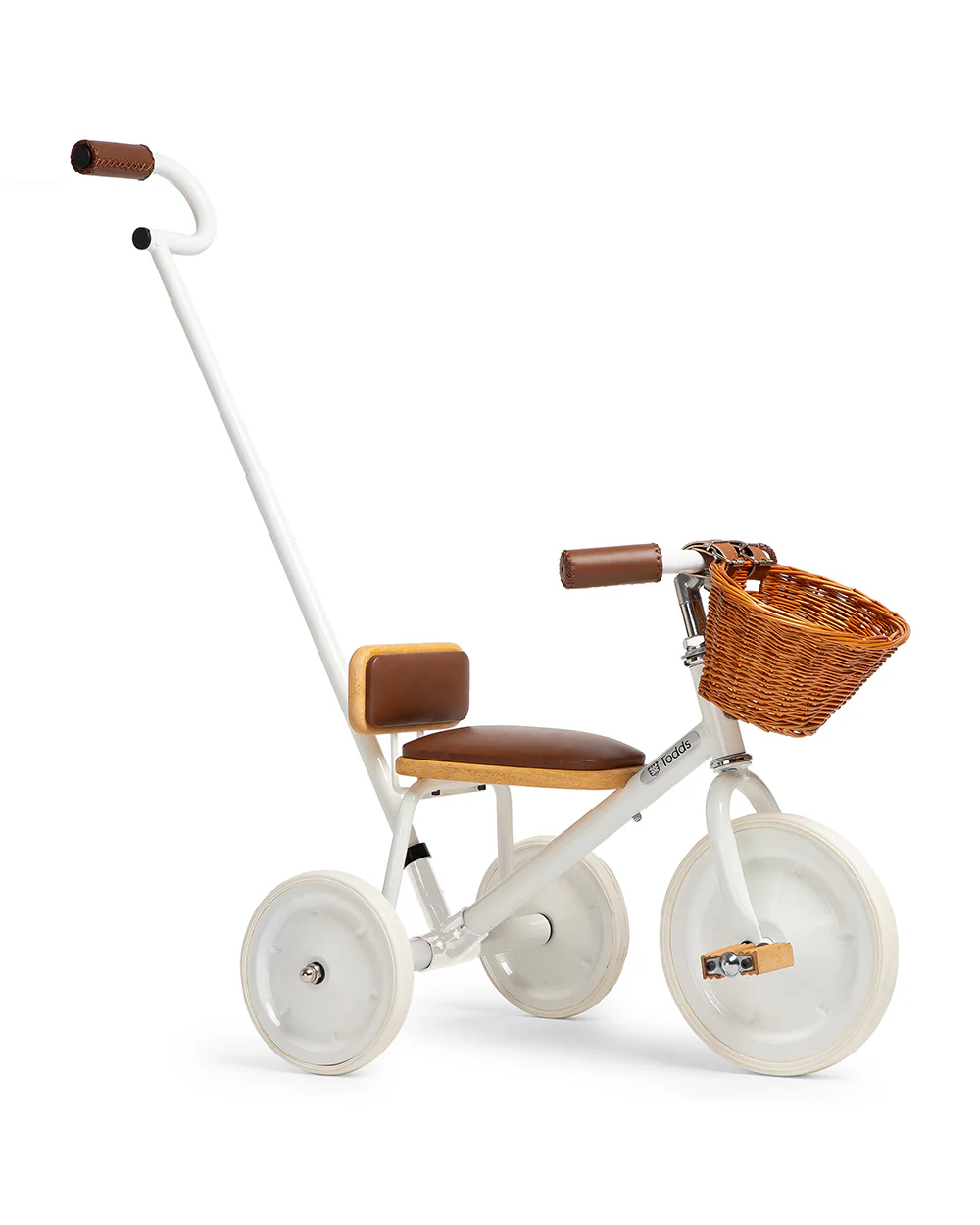 Todds Trike-ISO 8124 Certified-Detachable & Height Adjustable Parent Handlebar-With Birchwood Pedals & Vegan Leather Padded Seat-For 18M+-Whimsy White - Image 4