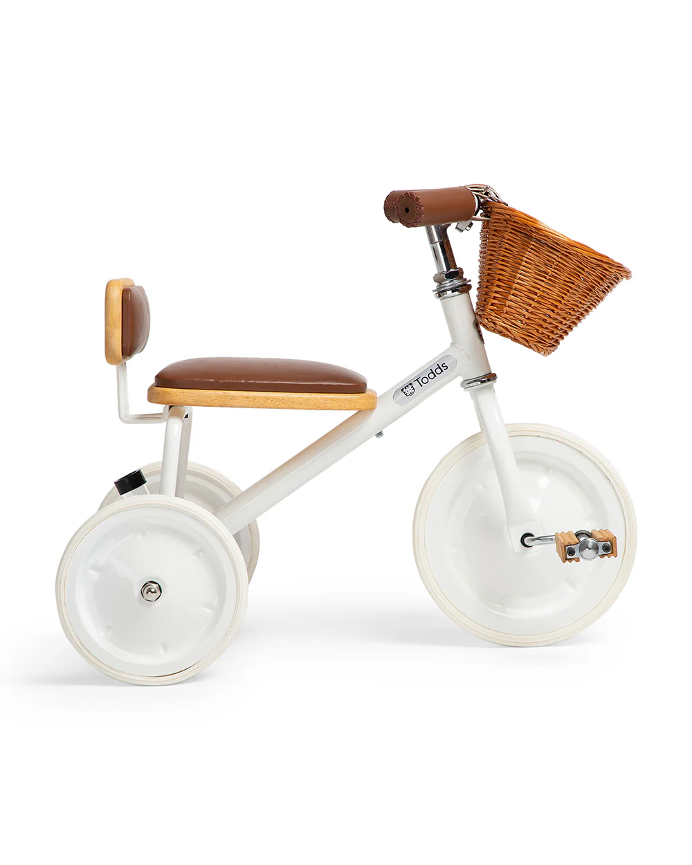 Todds Trike-ISO 8124 Certified-Detachable & Height Adjustable Parent Handlebar-With Birchwood Pedals & Vegan Leather Padded Seat-For 18M+-Whimsy White - Image 7