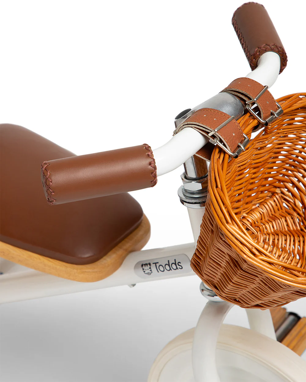 Todds Trike-ISO 8124 Certified-Detachable & Height Adjustable Parent Handlebar-With Birchwood Pedals & Vegan Leather Padded Seat-For 18M+-Whimsy White - Image 8