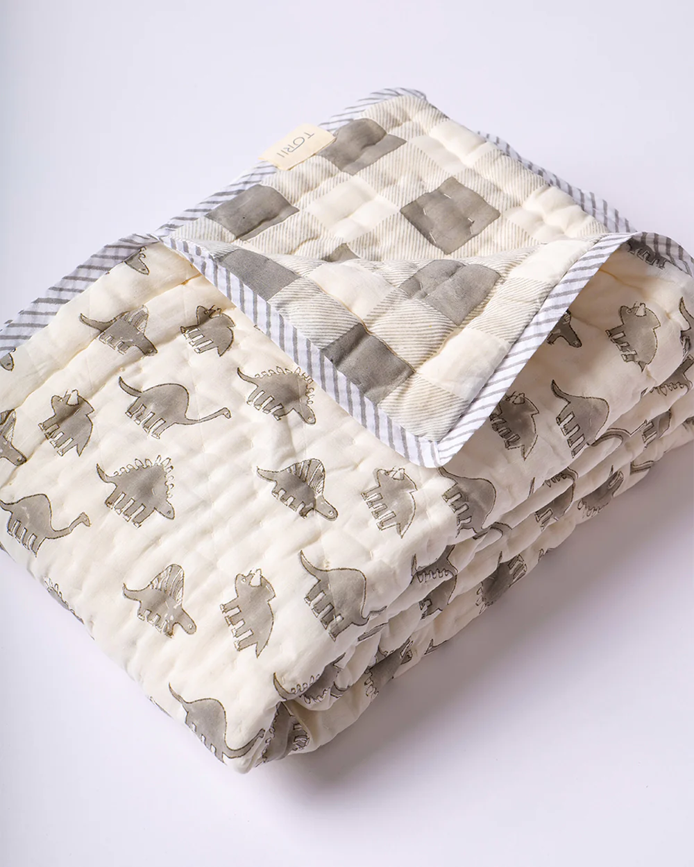 Torii Quilt for Baby-100% Cotton Muslin-Ultra Soft & Breathable-Cream-Dino-0 to 24M - Image 2