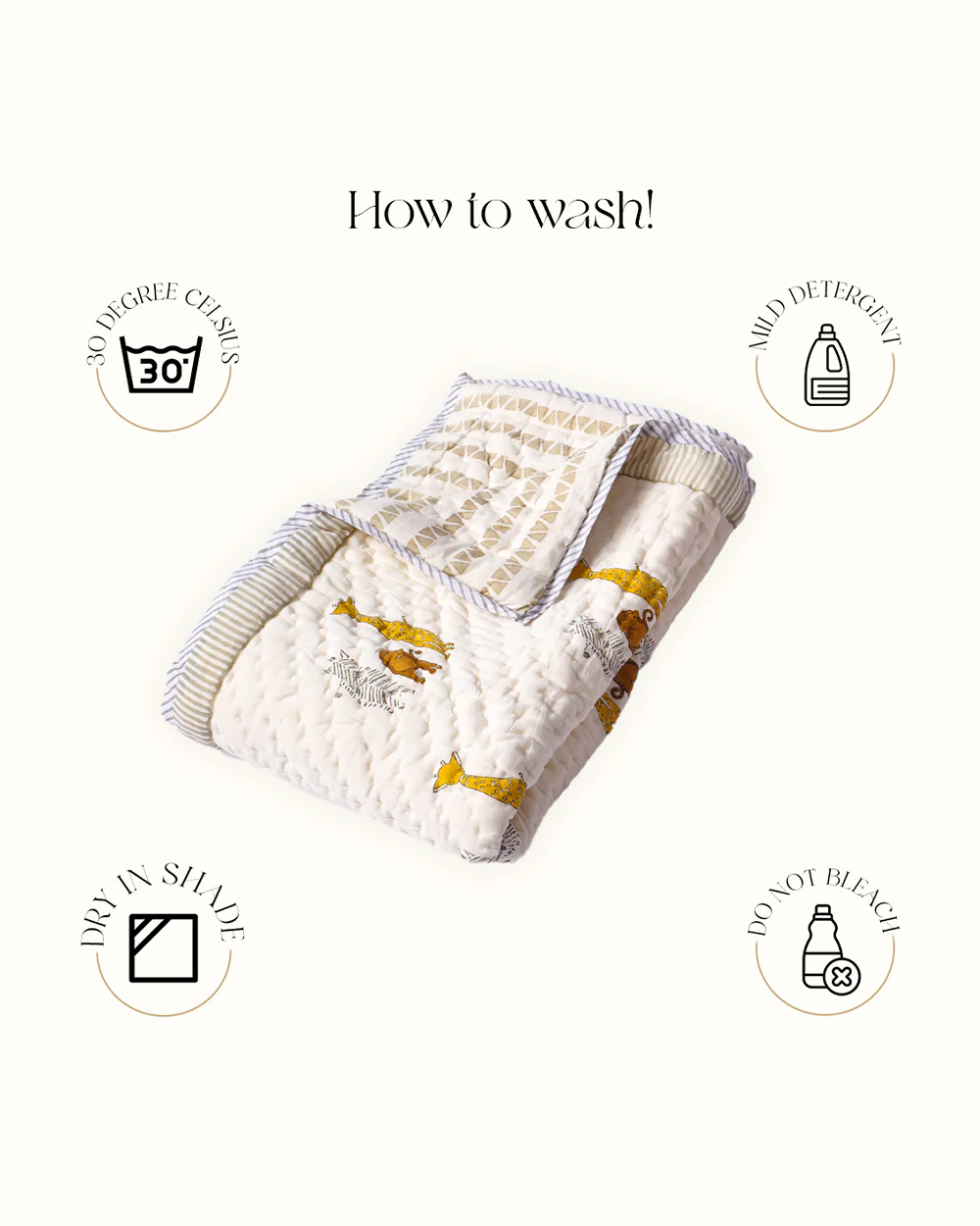 Torii Quilt for Baby-100% Cotton Muslin-Ultra Soft & Breathable-Cream-Wild Life-0 to 24M - Image 3