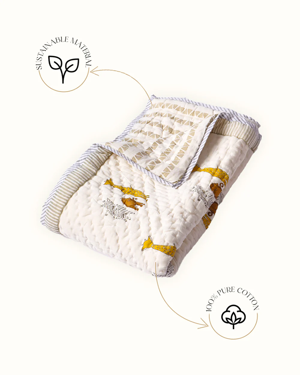 Torii Quilt for Baby-100% Cotton Muslin-Ultra Soft & Breathable-Cream-Wild Life-0 to 24M - Image 4