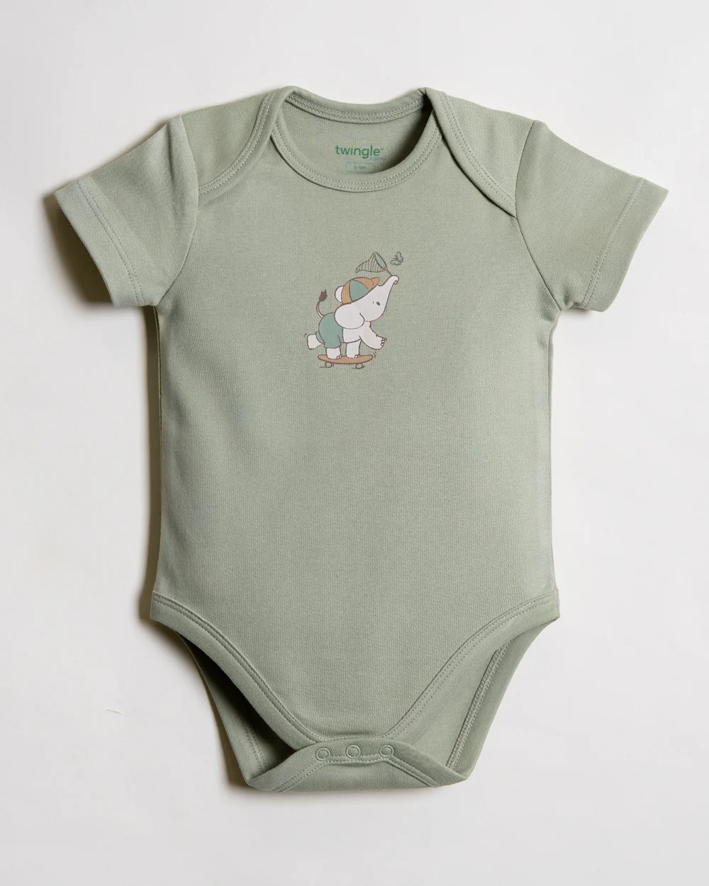Twingle 100% Organic Cotton Bodysuit-Envelope Neck for Easy Dressing-Nickel Free Snaps-Short Sleeves-Solid-Sage Green-For Infants - Image 2