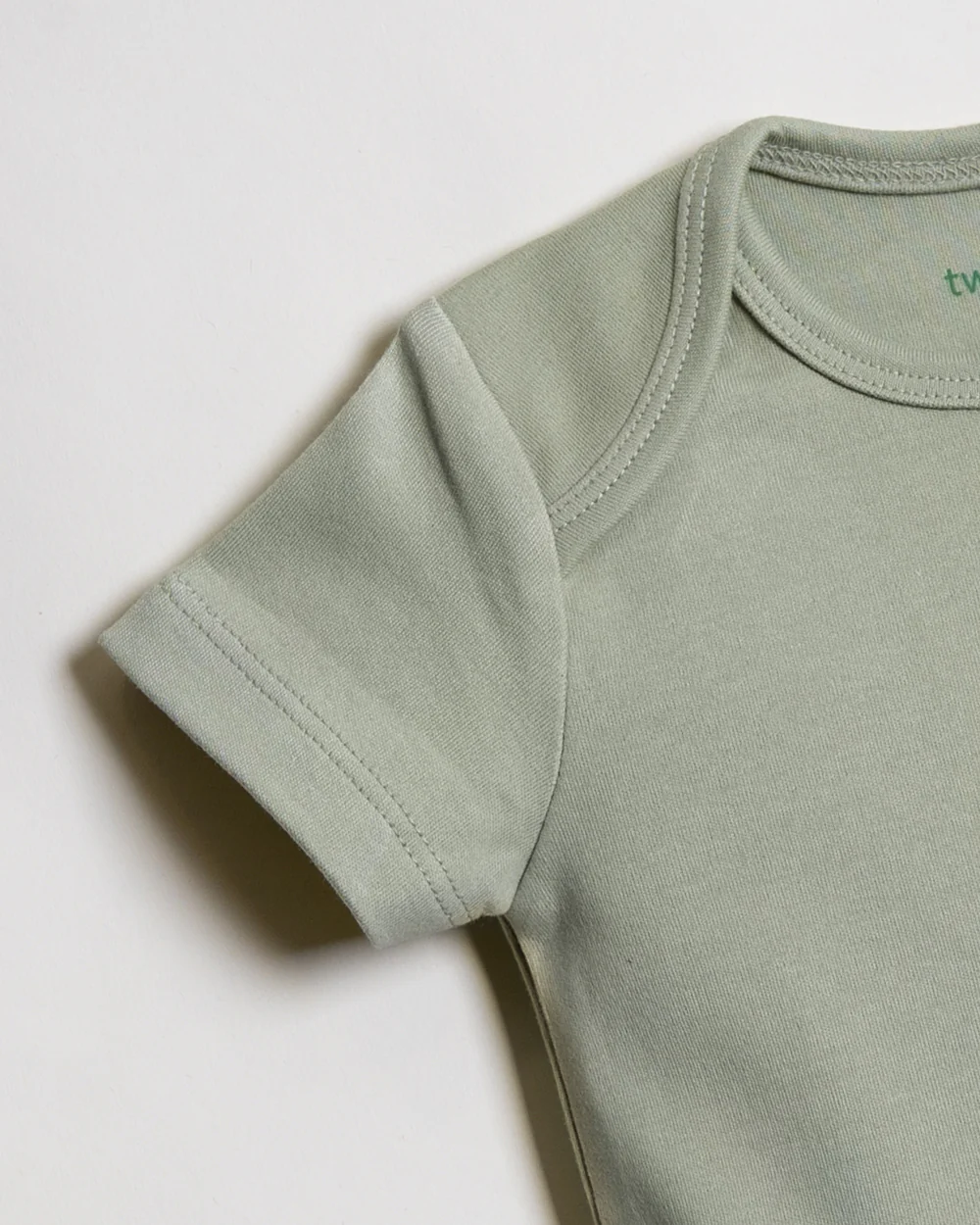 Twingle 100% Organic Cotton Bodysuit-Envelope Neck for Easy Dressing-Nickel Free Snaps-Short Sleeves-Solid-Sage Green-For Infants - Image 5
